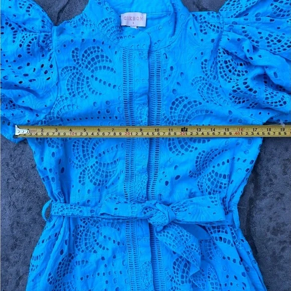 New CIEBON Isabella Cotton Eyelet Maxi Shirtdress blue size small - Picture 3 of 6